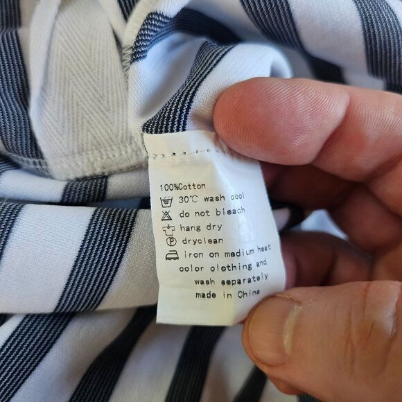 HARRISON WONG Striped Shirt Medium Short Sleeves Boxy Cutouts Nautical Cotton - Picture 7 of 7